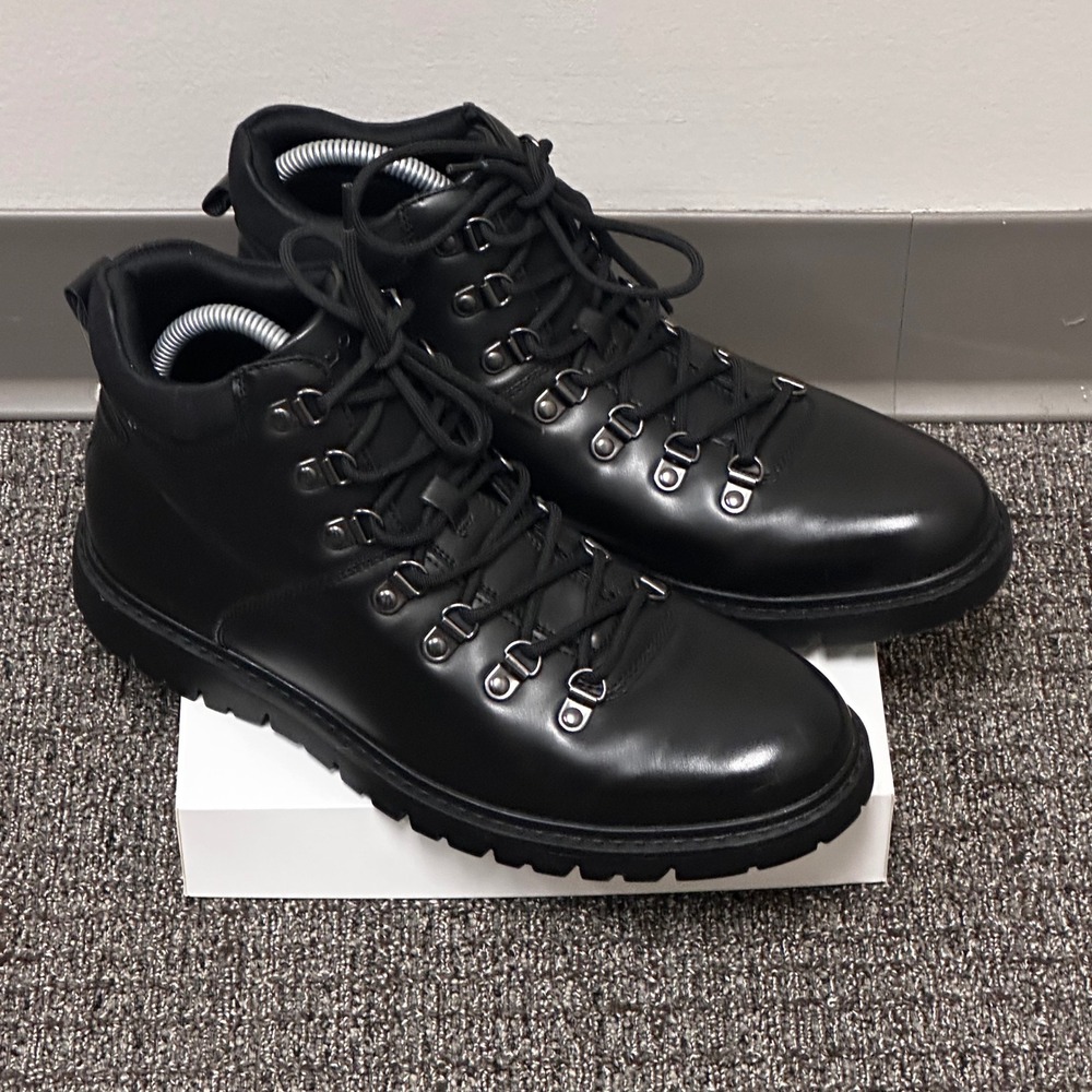 Aldo Hiker Boots Mens 10.5 Black Leather Lug Sole Lace Up Grunge Gorpcore NWOT - Picture 2 of 13